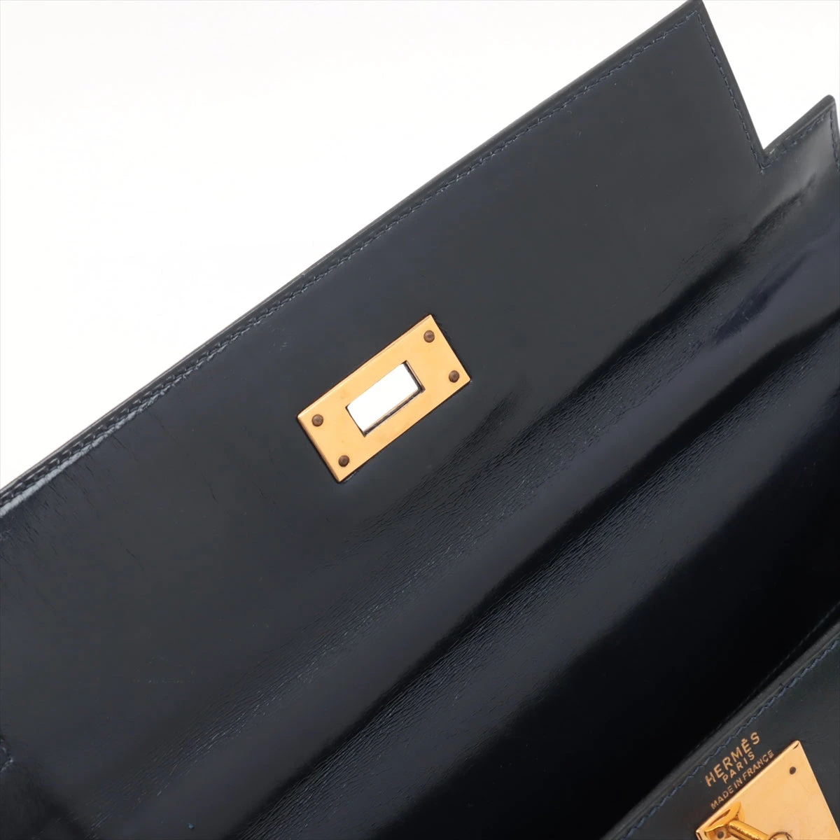エルメス ケリー28 トワルアッシュ×ボックスカーフ ネイビー ゴールド 