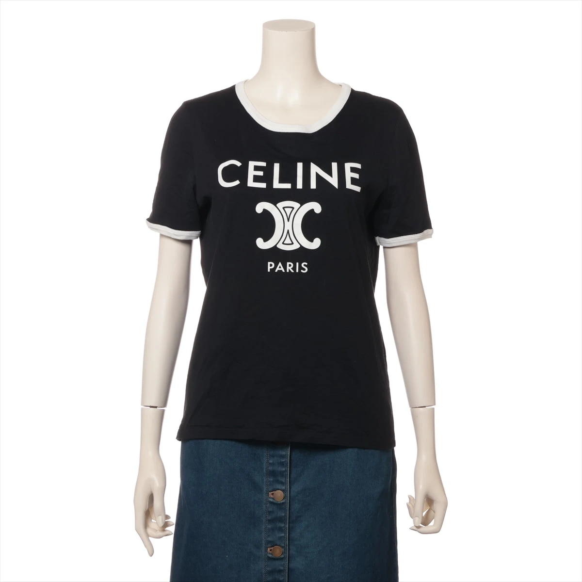 セリーヌ☆Tシャツ コットン ロゴ トリオンフ フィット リブ CELINE 最終価格 [ショップバッグ付属] セリーヌ PARIS Tシャツ