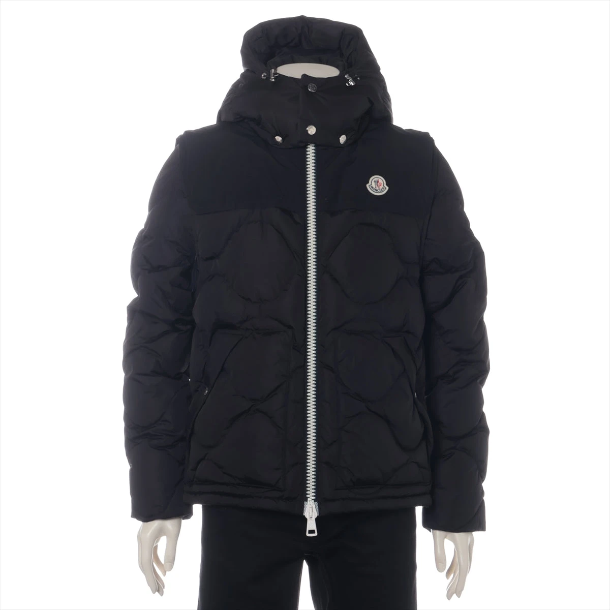 モンクレール 18年 コットン×ポリエステル ダウンコート 5 レディース ネイビー BERNACHE ファー取り外し可