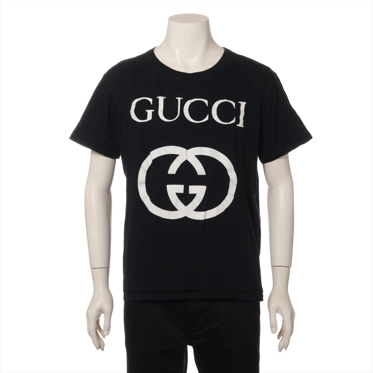 グッチ コットン Tシャツ M メンズ ブラック 493117 全体にスレ