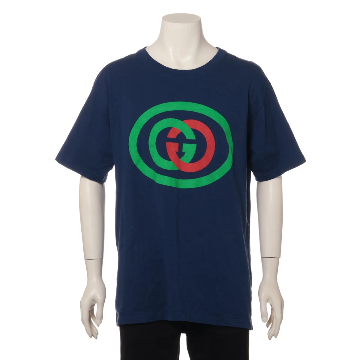 グッチ インターロッキングG コットン Tシャツ L メンズ ブルー 565806 