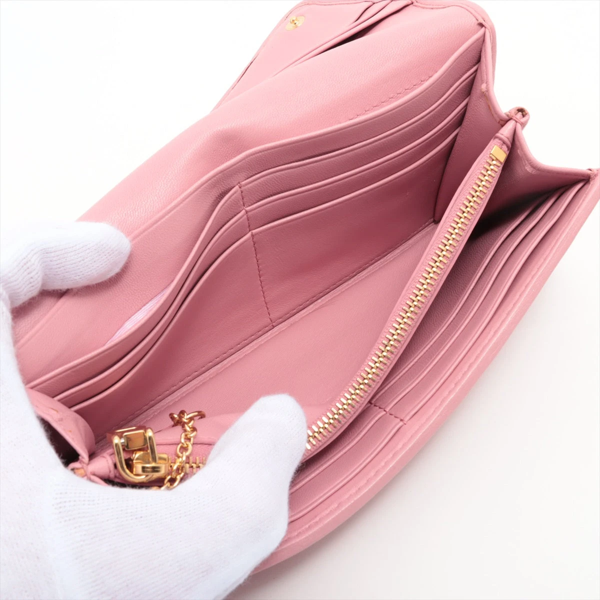 ミュウミュウ マテラッセ 5MH109 レザー 長財布 ピンク パスケース付属