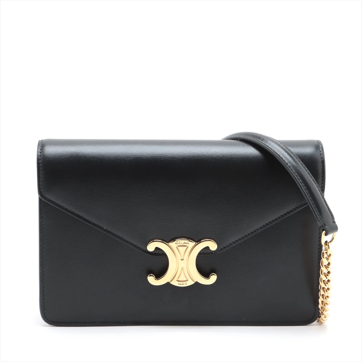 希少✨セリーヌ トリオンフ デカロゴ ショルダーバッグ ブラック レザー セリーヌ トリオンフ レザー ショルダーバッグ ブラック ABランクの