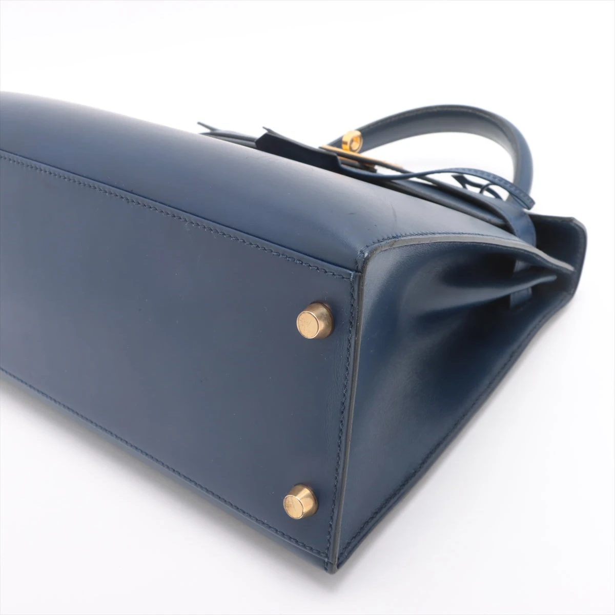 エルメス ケリー28 ボックスカーフ ブルーサフィール ゴールド金具 □B 