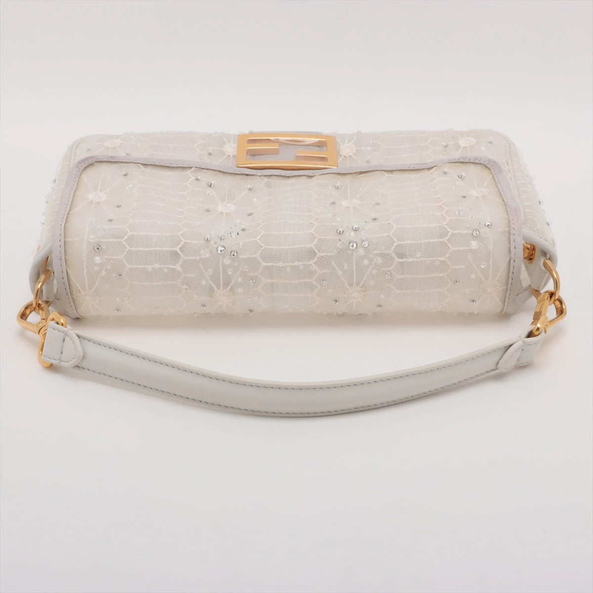 フェンディ マンマバケット レース×レザー ショルダーバッグ グレー