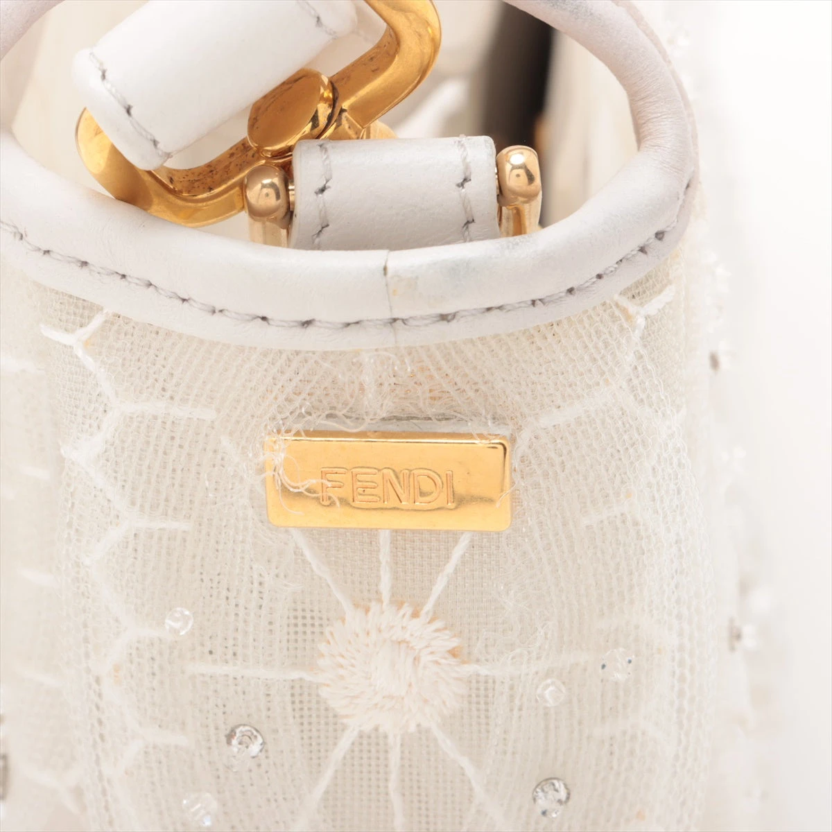 フェンディ マンマバケット レース×レザー ショルダーバッグ グレー