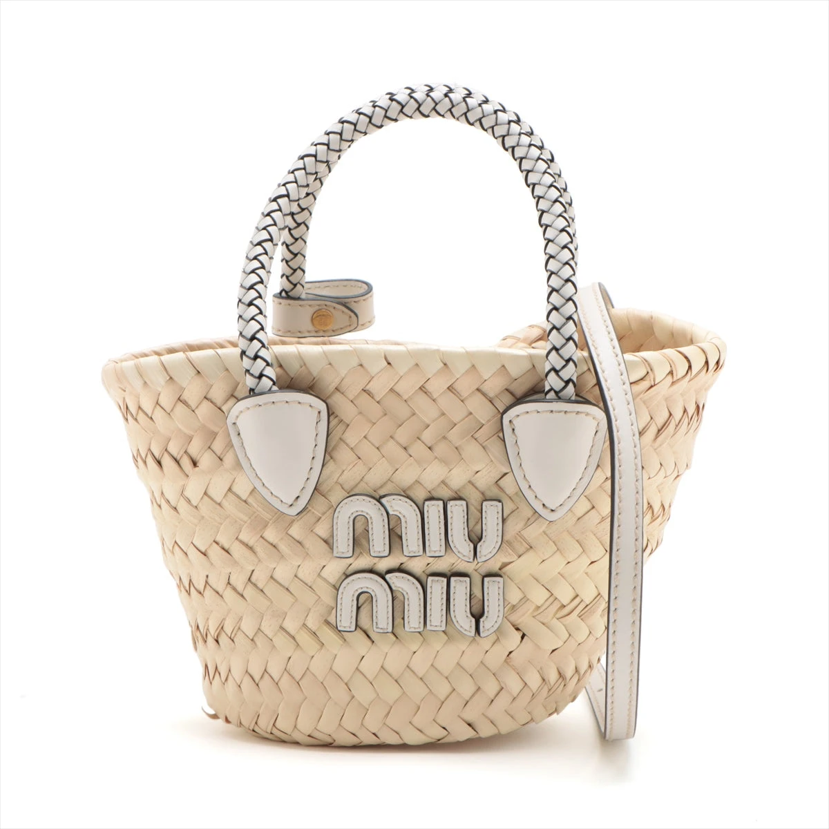 miu miu かごバッグ ミュウミュウ　ラフィア MIU MIU ミュウミュウ ラフィア風 ブラック ミニバッグ (MiuMiu