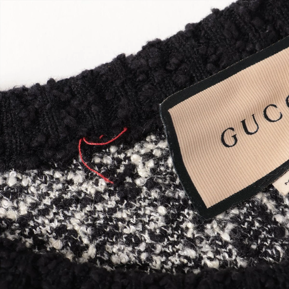 GUCCI 黒と白のスワールパターン長袖ワンピース　XS グッチ GGジャカード 23年 コットン×レーヨン ニットワンピース