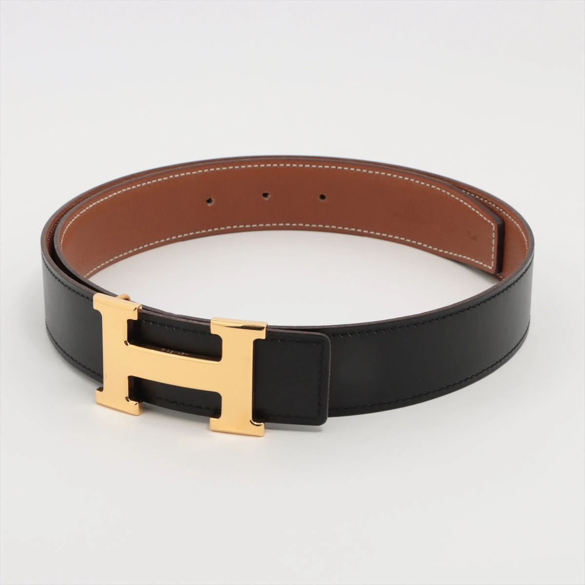 HERMES 黒レザーベルト ゴールドバックル ベルトバックル 《コンスタンス》 & レザーベルト 38 mm