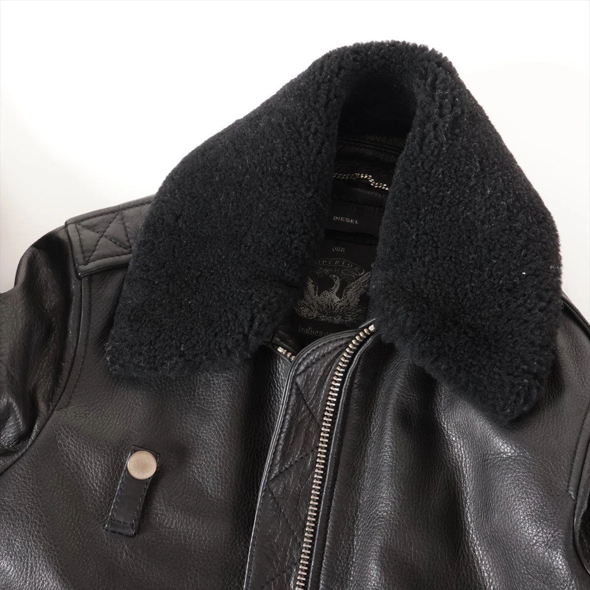 ディーゼル カウハイド レザージャケット XS メンズ ブラック ボア 毛 