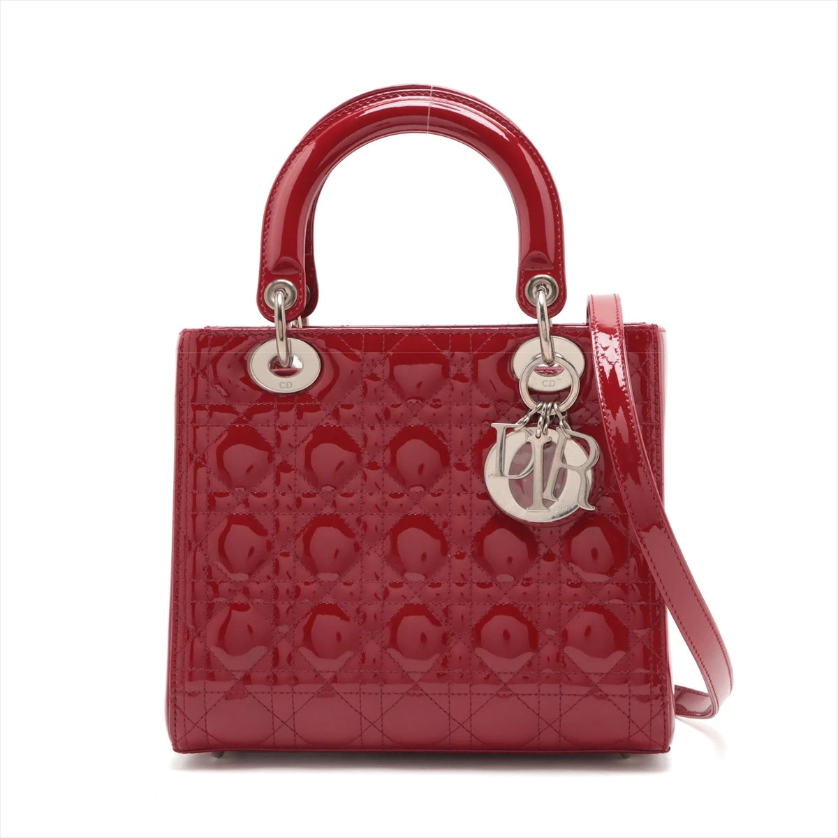 美品【Dior】パテントレザー レディーディオール 2wayバッグ クリスチャンディオール レディディオール ミディ パテント