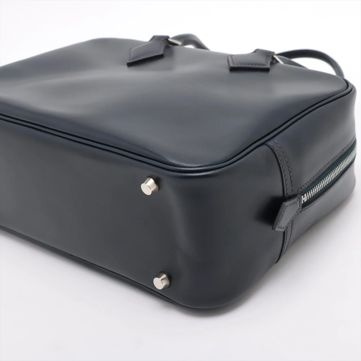 エルメス プリュム28 ボックスカーフ ブルーインディゴ シルバー