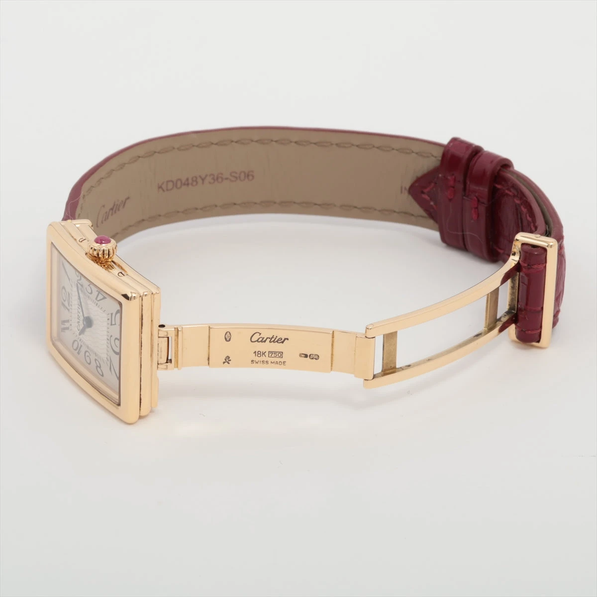 Cartier シャンパン 150周年記念 カルティエ レクタンギュラー W1524457 YG×革 QZ アイボリー文字盤 150