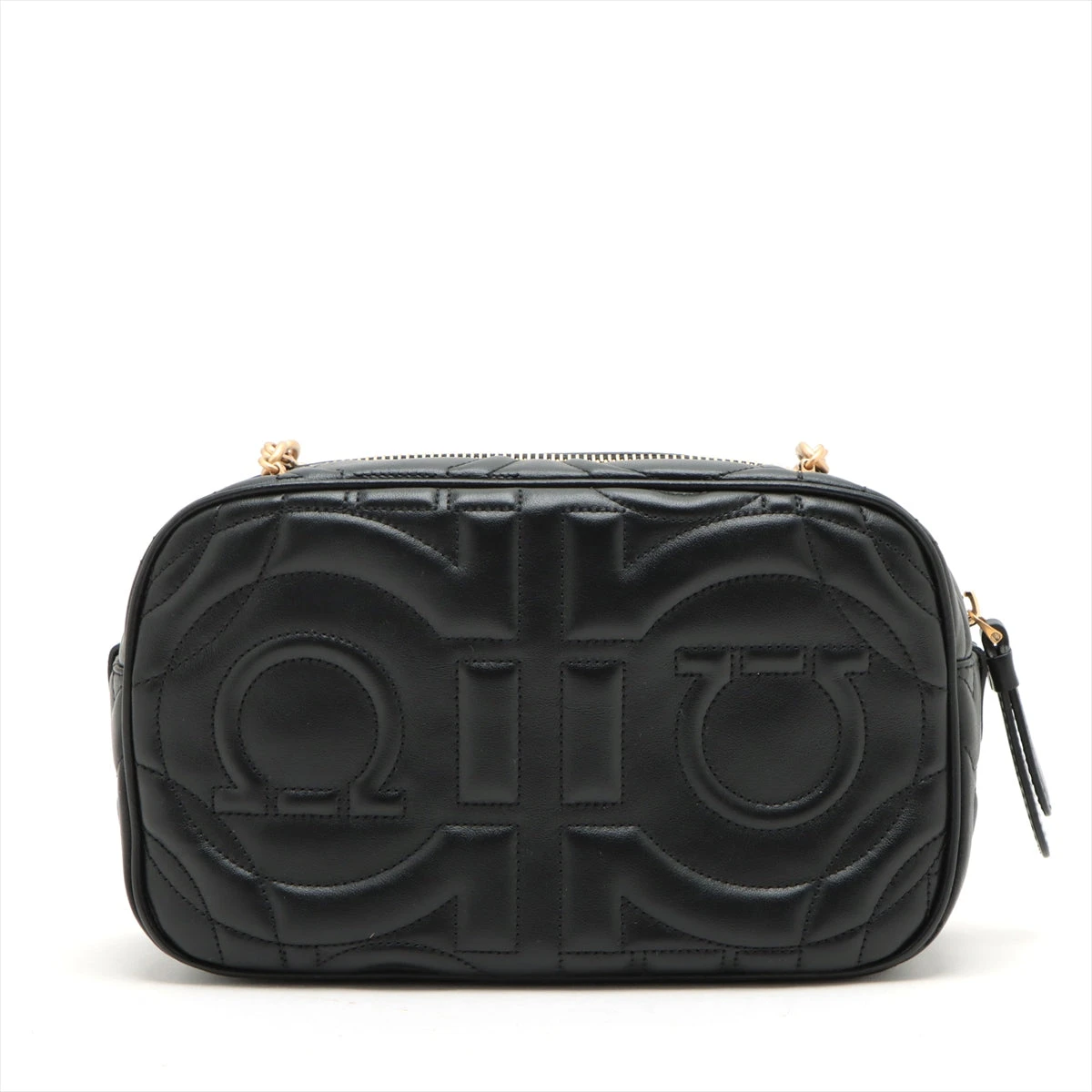 ✨現行品✨ フェラガモ カメラバッグ ICチップ ガンチーニ エンボス加工 黒色 Salvatore Ferragamo (サルヴァトーレフェラガモ) エンボス