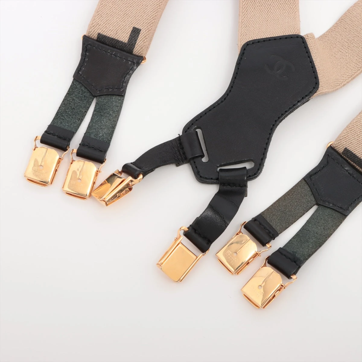 シャネル ココマーク サスペンダー キャンバス×レザー ベージュ  