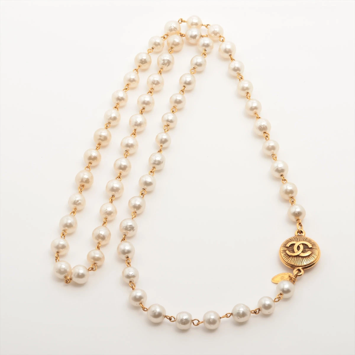 シャネル ココマーク ロングネックレス GP×フェイクパール