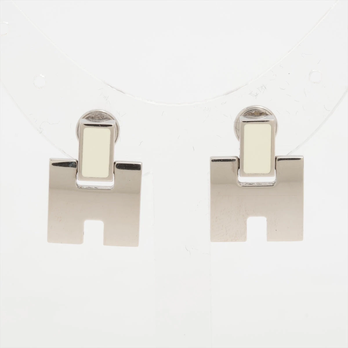 HERMES アイリーンピアスホワイト×シルバー Hロゴ 両耳 エルメス アイリーン ピアス(両耳用) GP ホワイト×シルバー