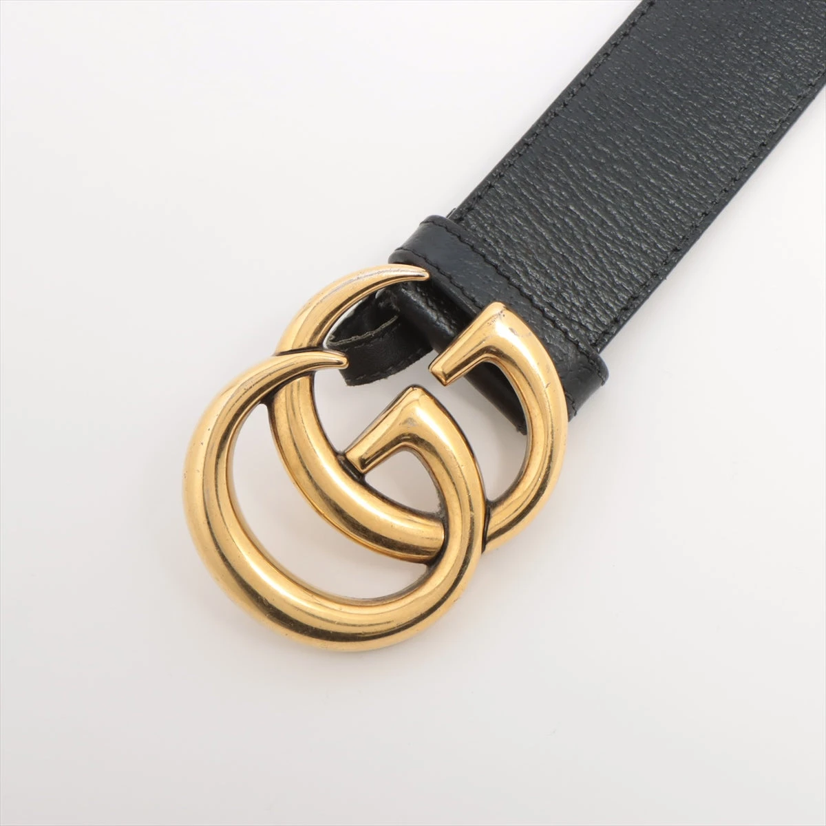 【GUCCI】GGマーモント ブラックレザーベルト 80/32 GGマーモント〕シャイニーバックル レザー ベルトブラック