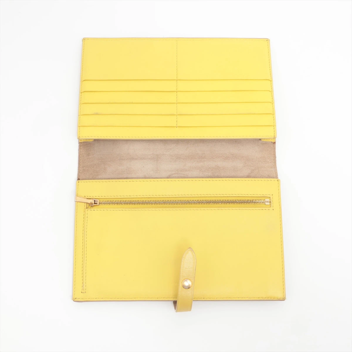 セリーヌ ラージストラップウォレット レザー 財布 ベージュ×イエロー 