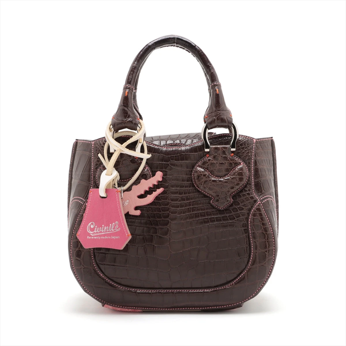 チビナイル ルーニー クロコ ハンドバッグ ブラウン A3395157｜中古