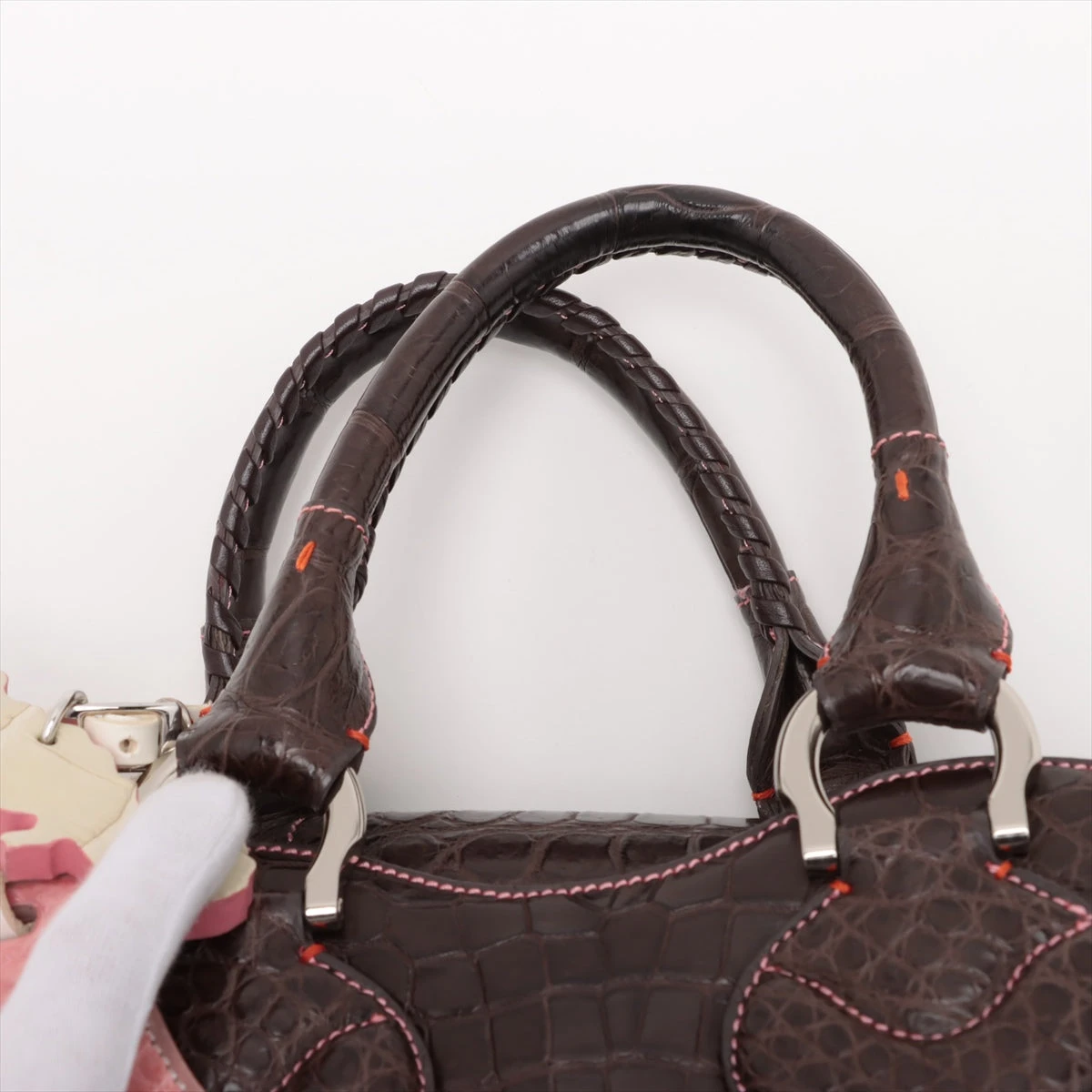 チビナイル ルーニー クロコ ハンドバッグ ブラウン A3395157｜中古 