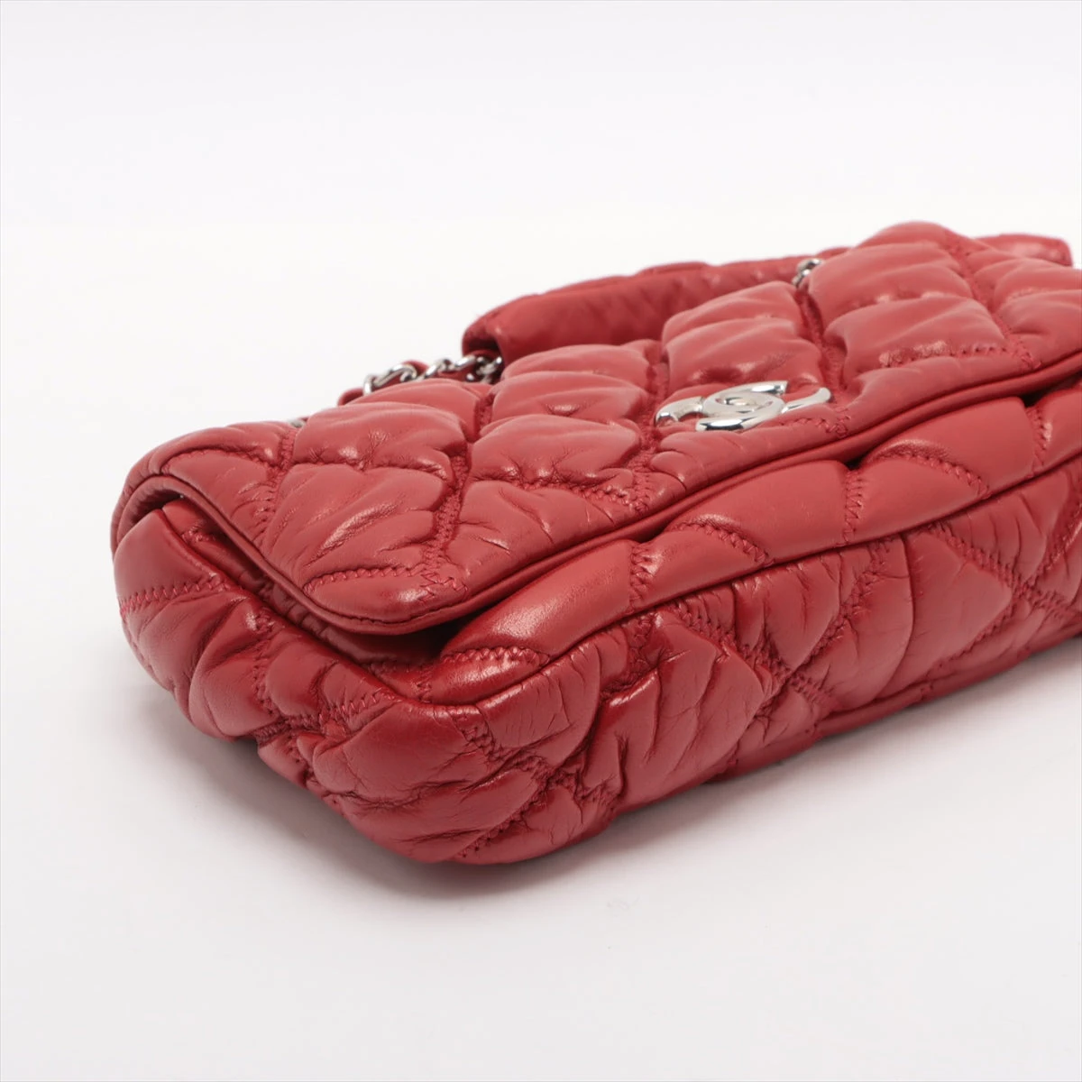 CHANEL　バッグ　 レッド シャネル バブルキルト ラムスキン シングルフラップ ダブル