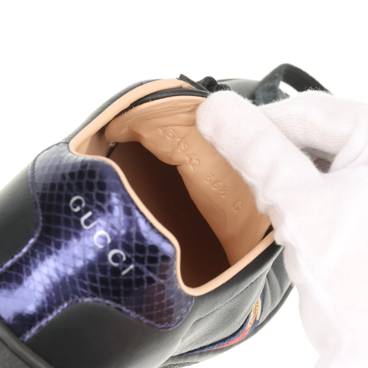 グッチ エース レザー スニーカー 36 1/2 レディース ブラック 431942  