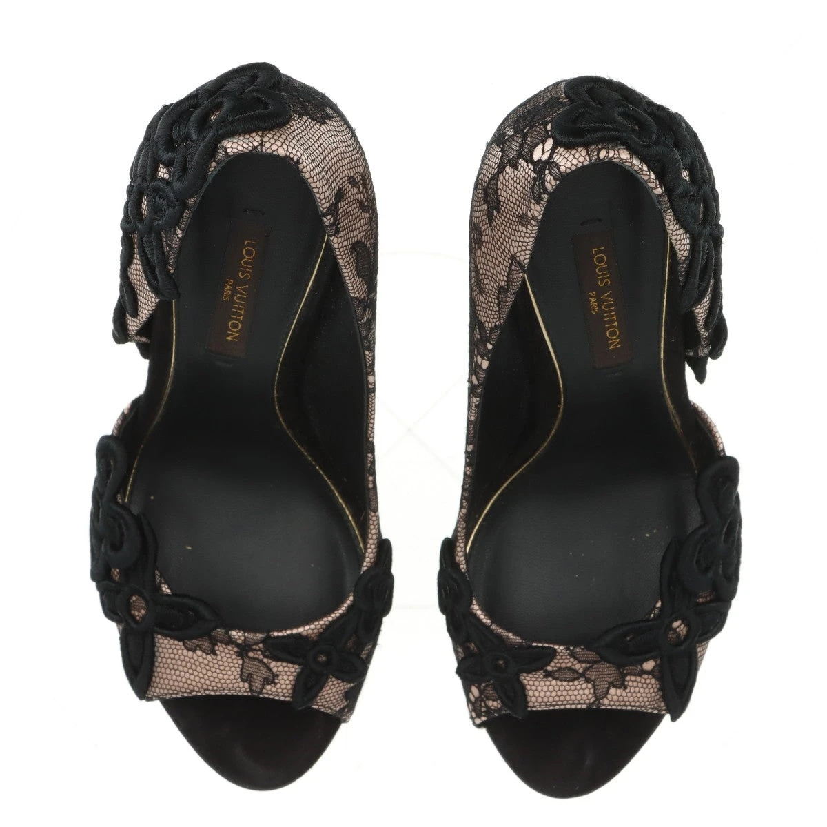 ヴィトン 14年 サテン×レザー オープントゥパンプス 34 レディース