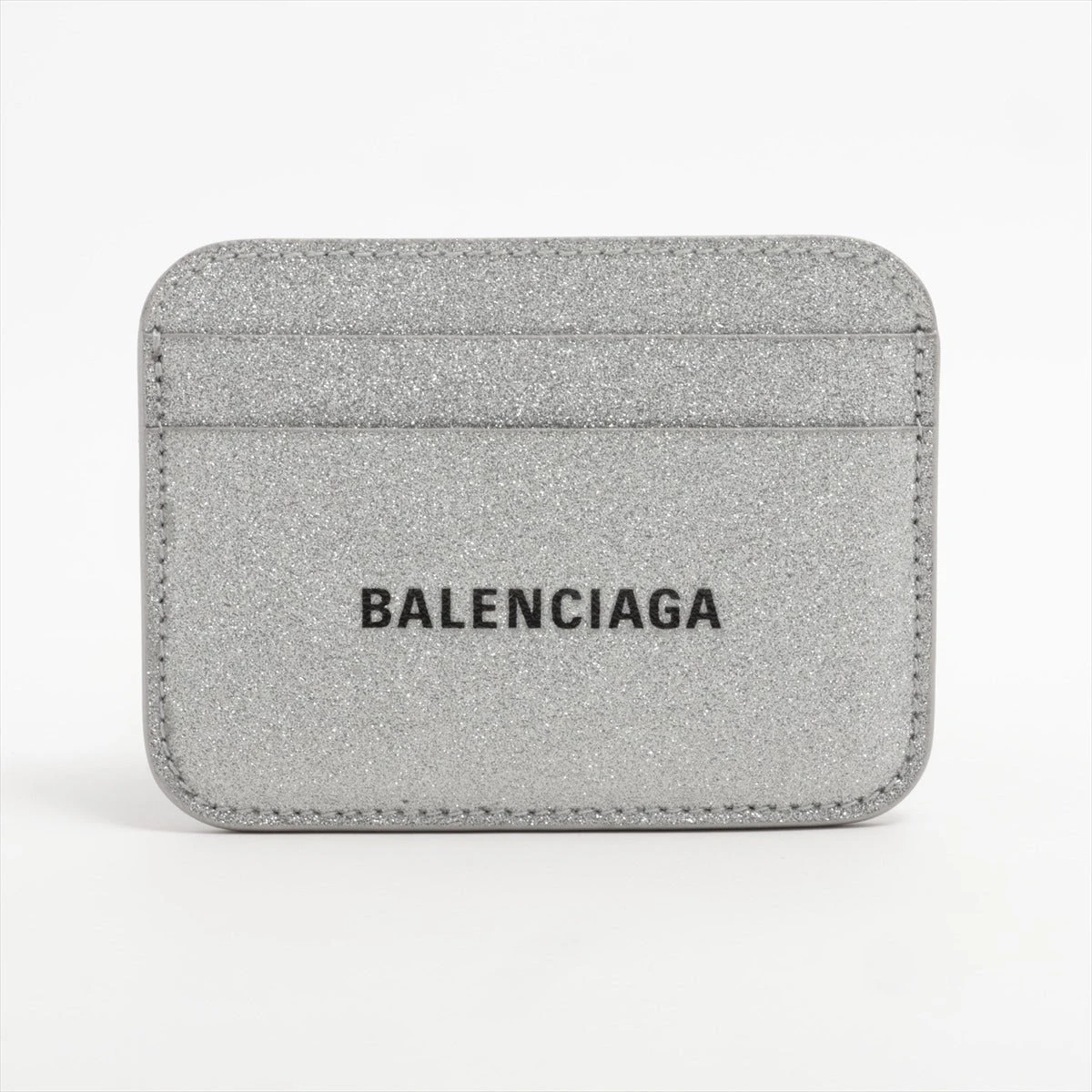 バレンシアガ 593812 ラメ×レザー カードケース シルバー A3389906  