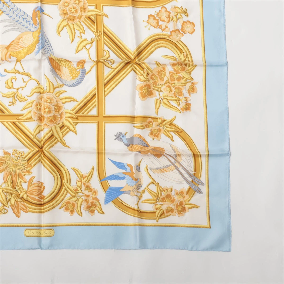 BEAUTE エルメス カレ 90 カリブ鳥 スカーフ シルク ブルー エルメス カレ90 Caraibes カリブ鳥 スカーフ シルク ブルー