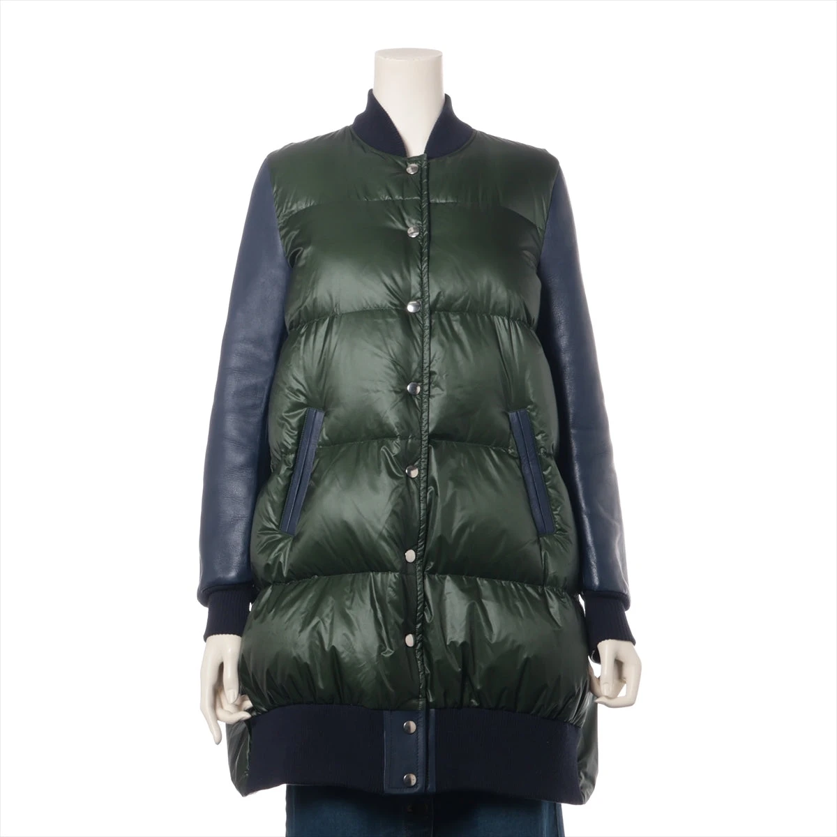 サカイラック 15AW ナイロン×レザー ダウンコート 2 レディース カーキ  