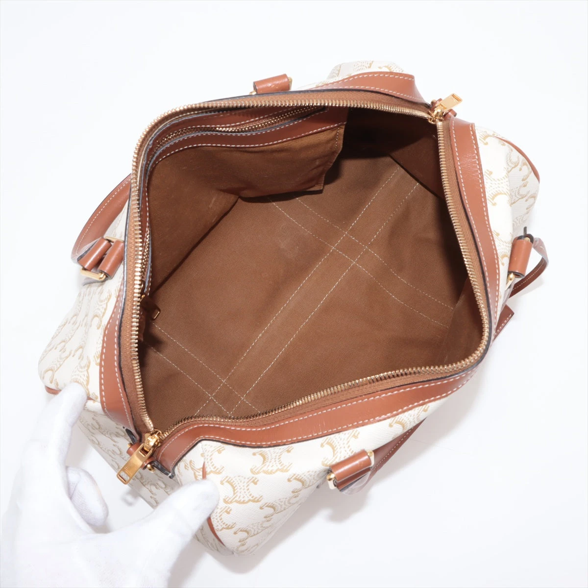 ありーぬ セリーヌ トリオンフ PVC×レザー 2WAYハンドバッグ ホワイト