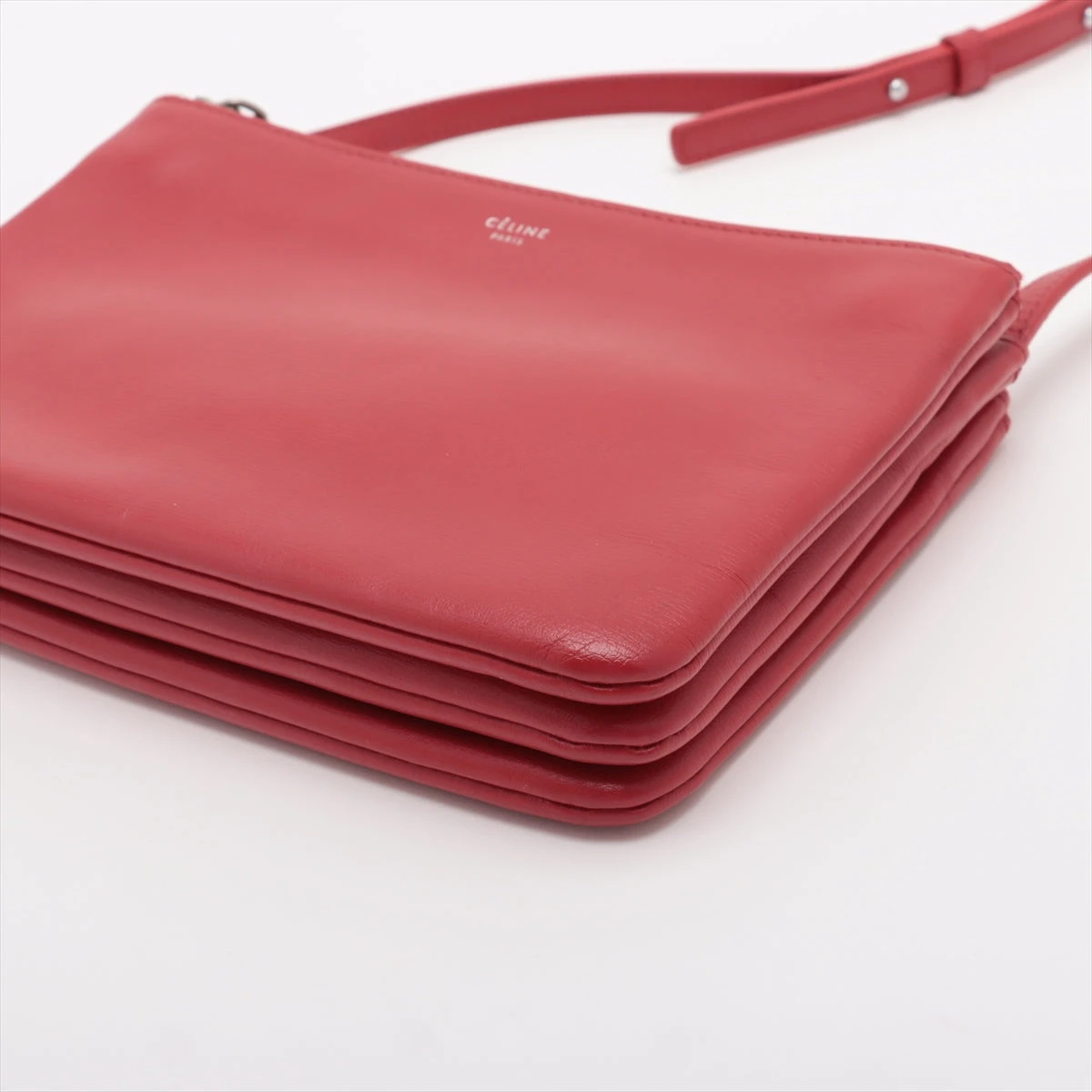セリーヌ　ショルダーバッグ　レザー　トリオ　赤　レッド CELINE セリーヌ トリオラージ ショルダーバッグ レザー レッド