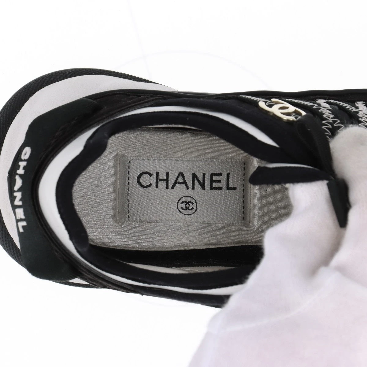 シャネル ココマーク 24B レザー×ファブリック スニーカー 36