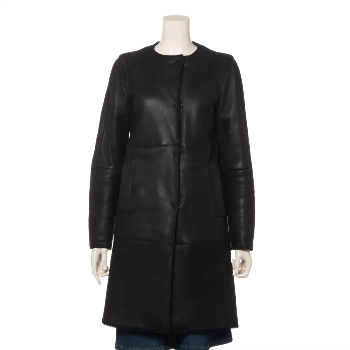 ジルサンダーネイビー レザー ムートンコート 34 レディース ブラック