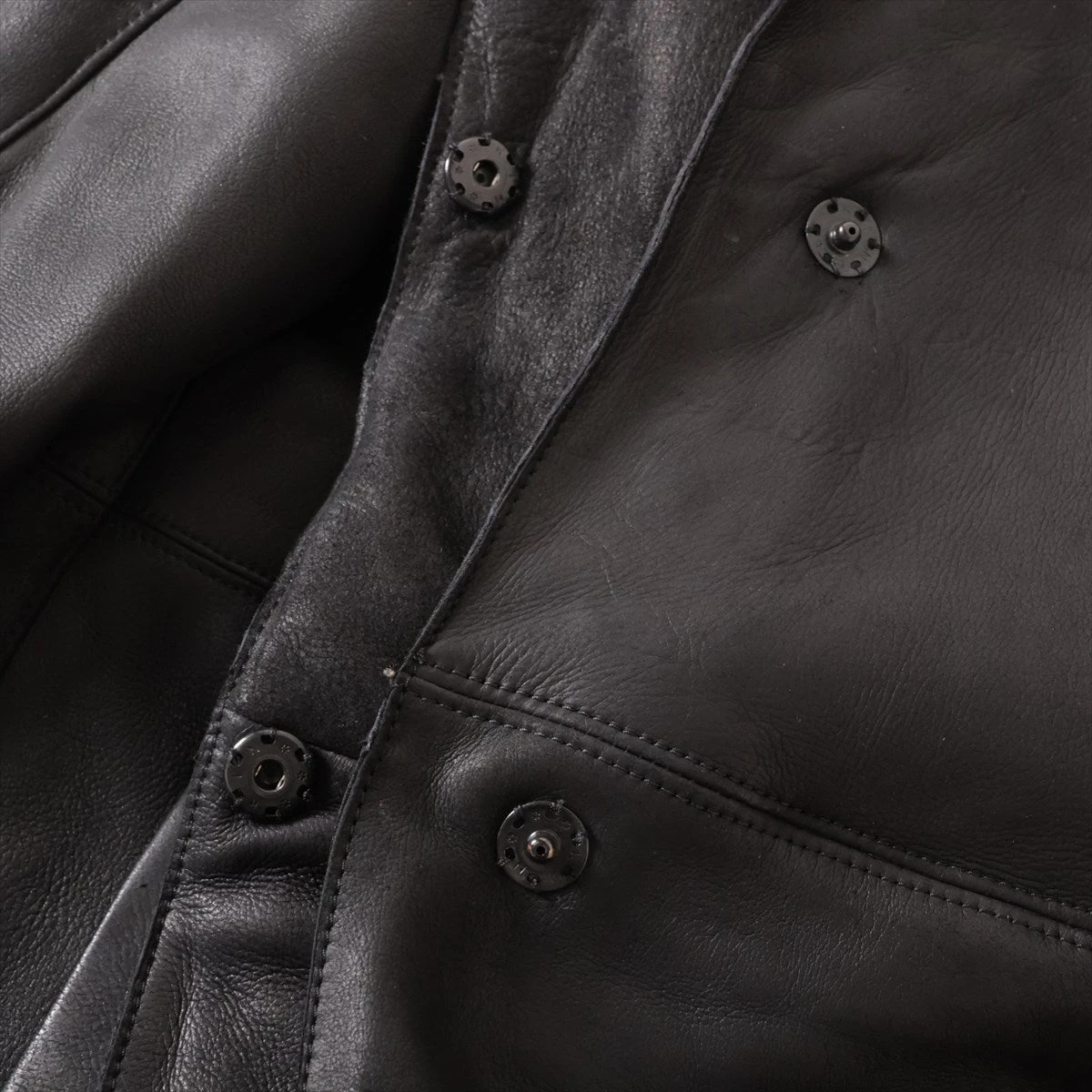 ジルサンダーネイビー レザー ムートンコート 34 レディース ブラック