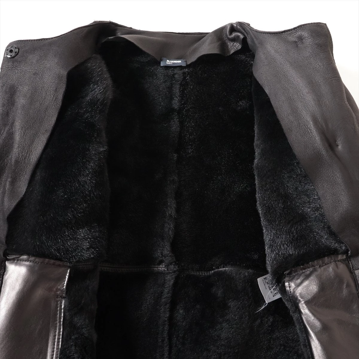 ジルサンダーネイビー レザー ムートンコート 34 レディース ブラック