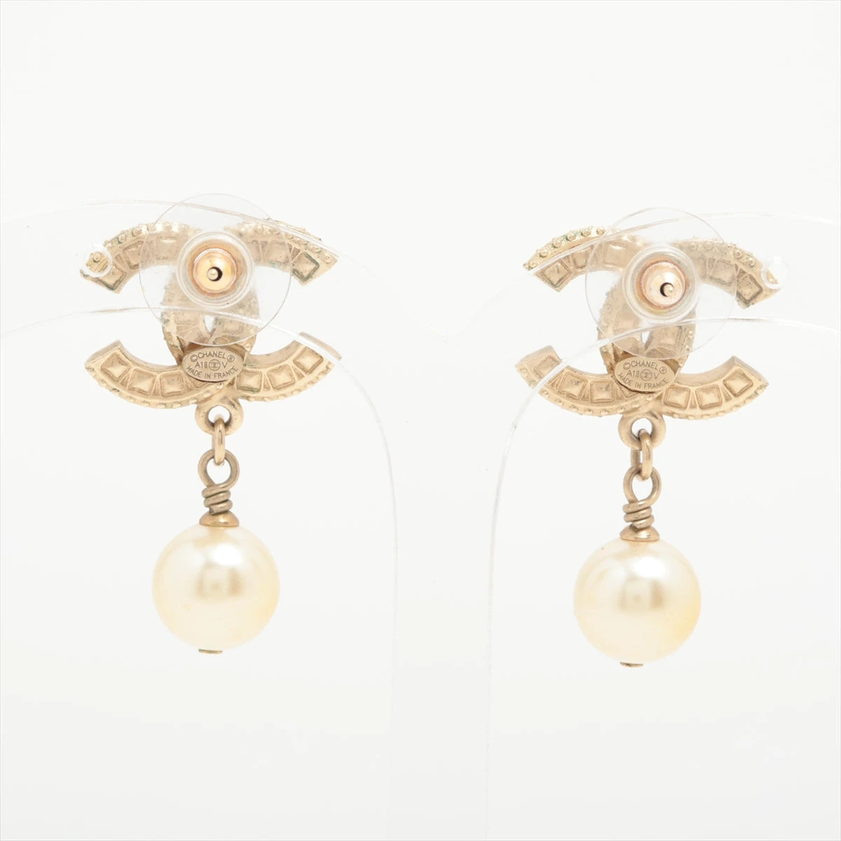 シャネル ココマーク A18V ピアス(両耳用) GP×ラインストーン×フェイク