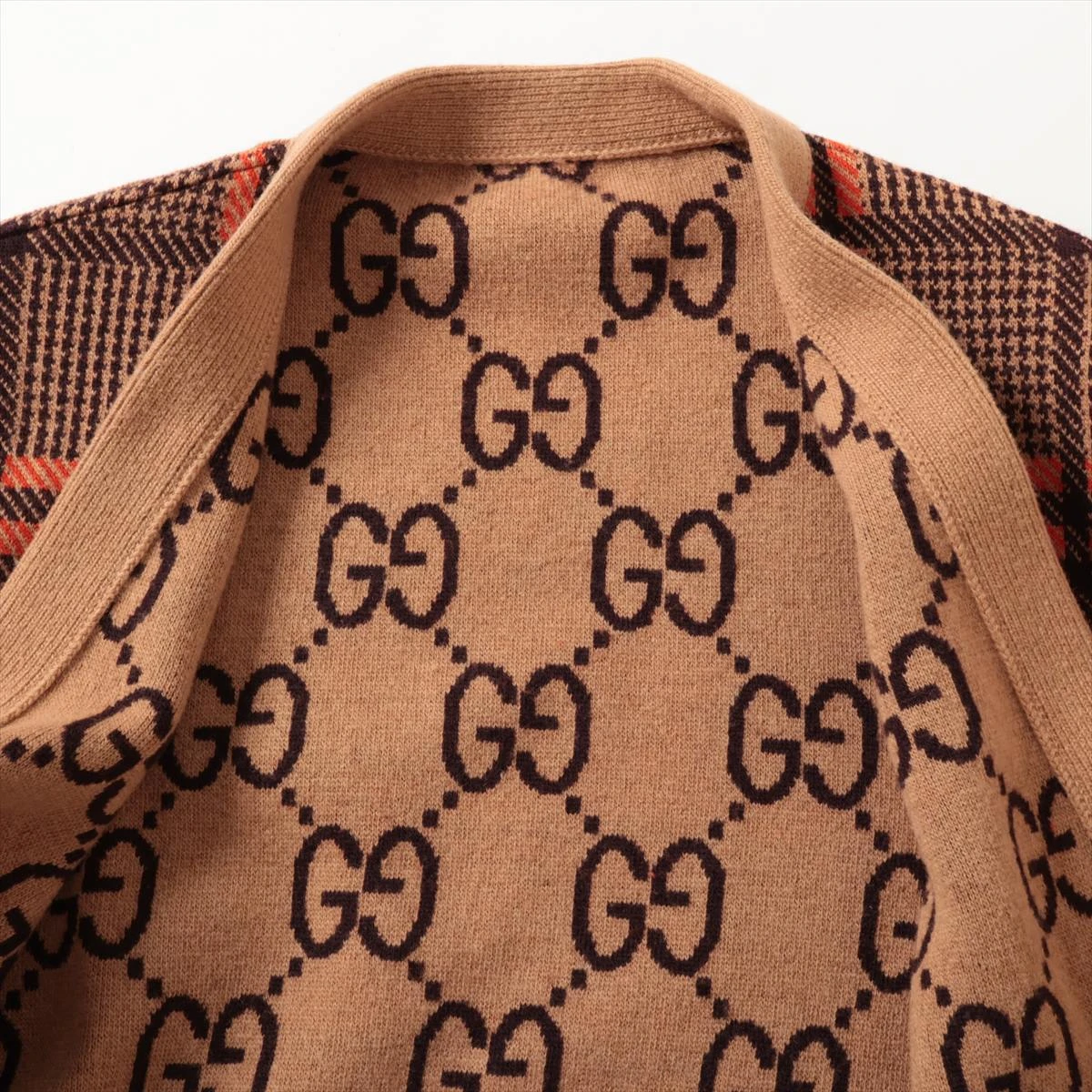 グッチ GUCCI GG柄 カーディガン グレンチェック ウール ライトブラウン ダークブラウン オレンジ リバーシブル 699872 レディース 中古 GUCCI - グッチ GUCCI GG柄 カーディガン 衣料品 トップス