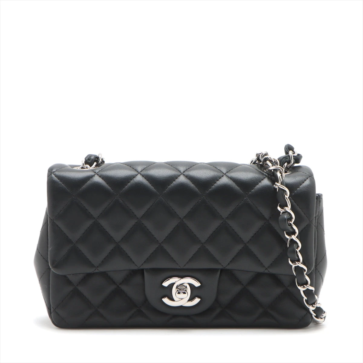 CHANEL ミニマトラッセ チェーン シルバー金具 ラムスキン マトラッセ ミニチェーンウォレット ラムスキン 黒 シルバー金具