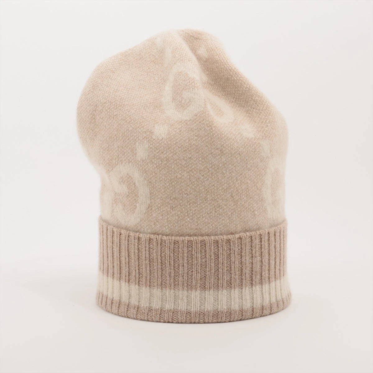 美品GUCCI ニット帽 ベージュ 100%ウール グッチ GG ニットキャップ M/57/21cm カシミヤ×レーヨン