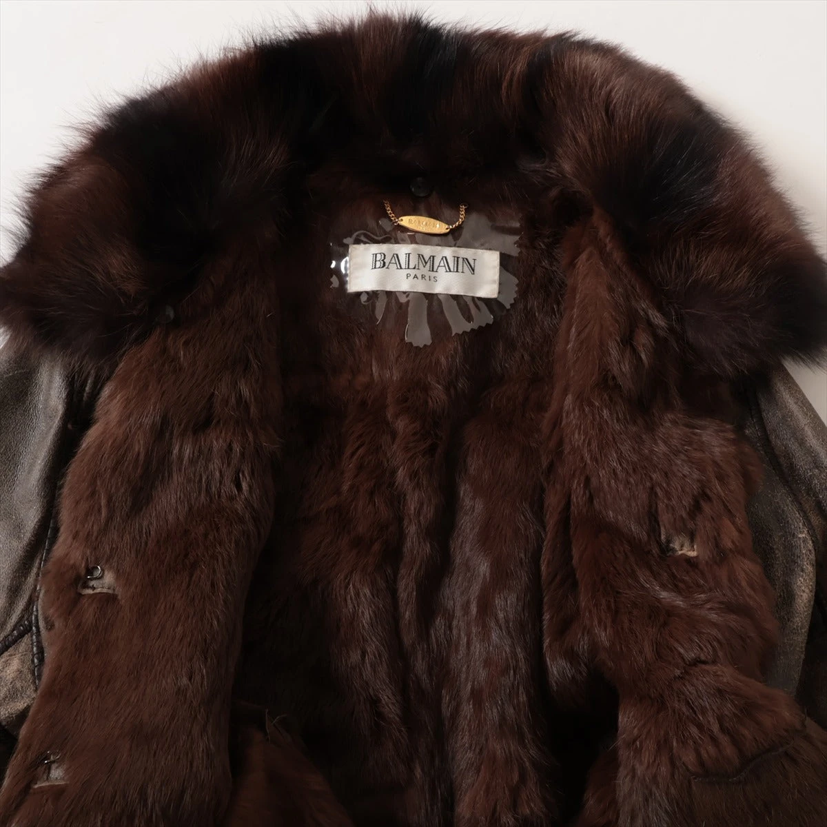 バルマン ラビット レザージャケット F レディース ブラウン 裏地毛皮