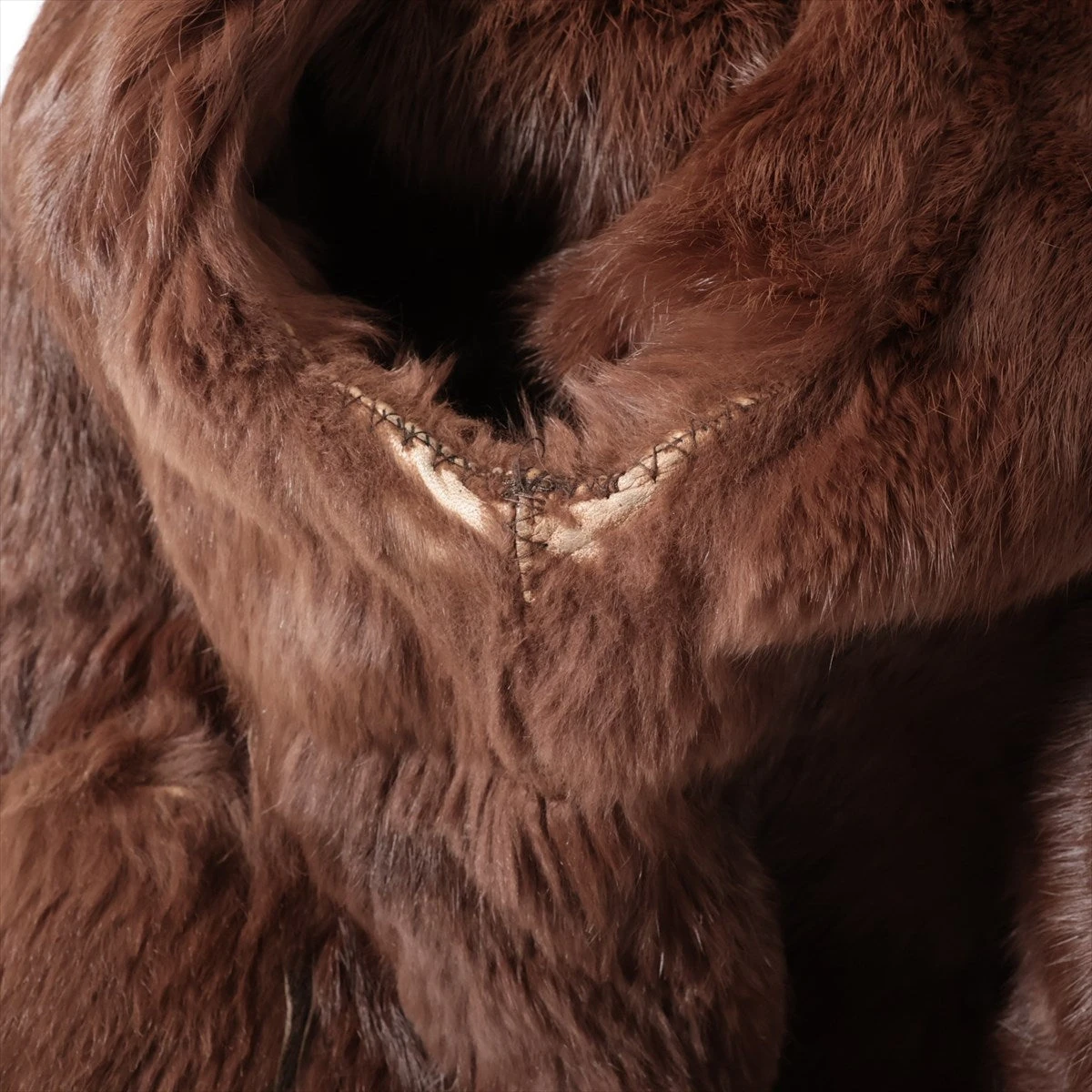 バルマン ラビット レザージャケット F レディース ブラウン 裏地毛皮