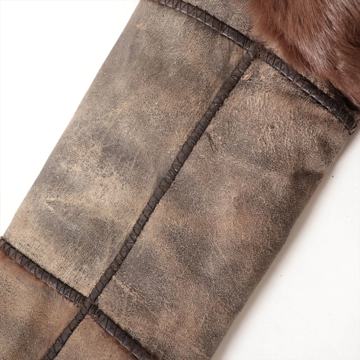 バルマン ラビット レザージャケット F レディース ブラウン 裏地毛皮