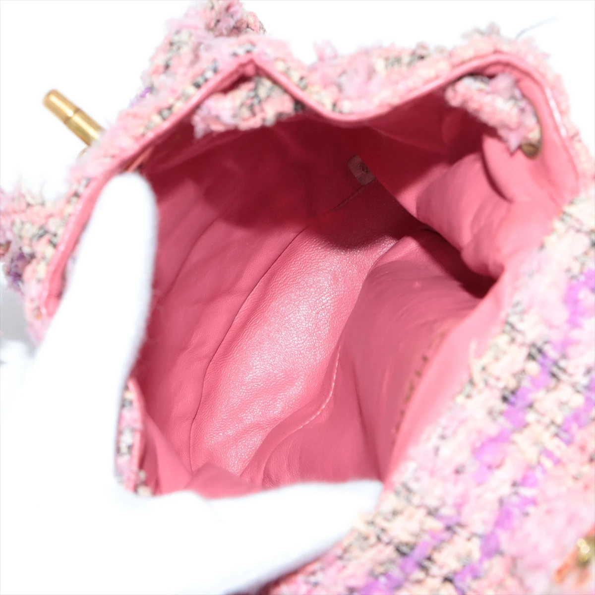 シャネル ココマーク ツイード チェーンリュック ピンク ゴールド金具