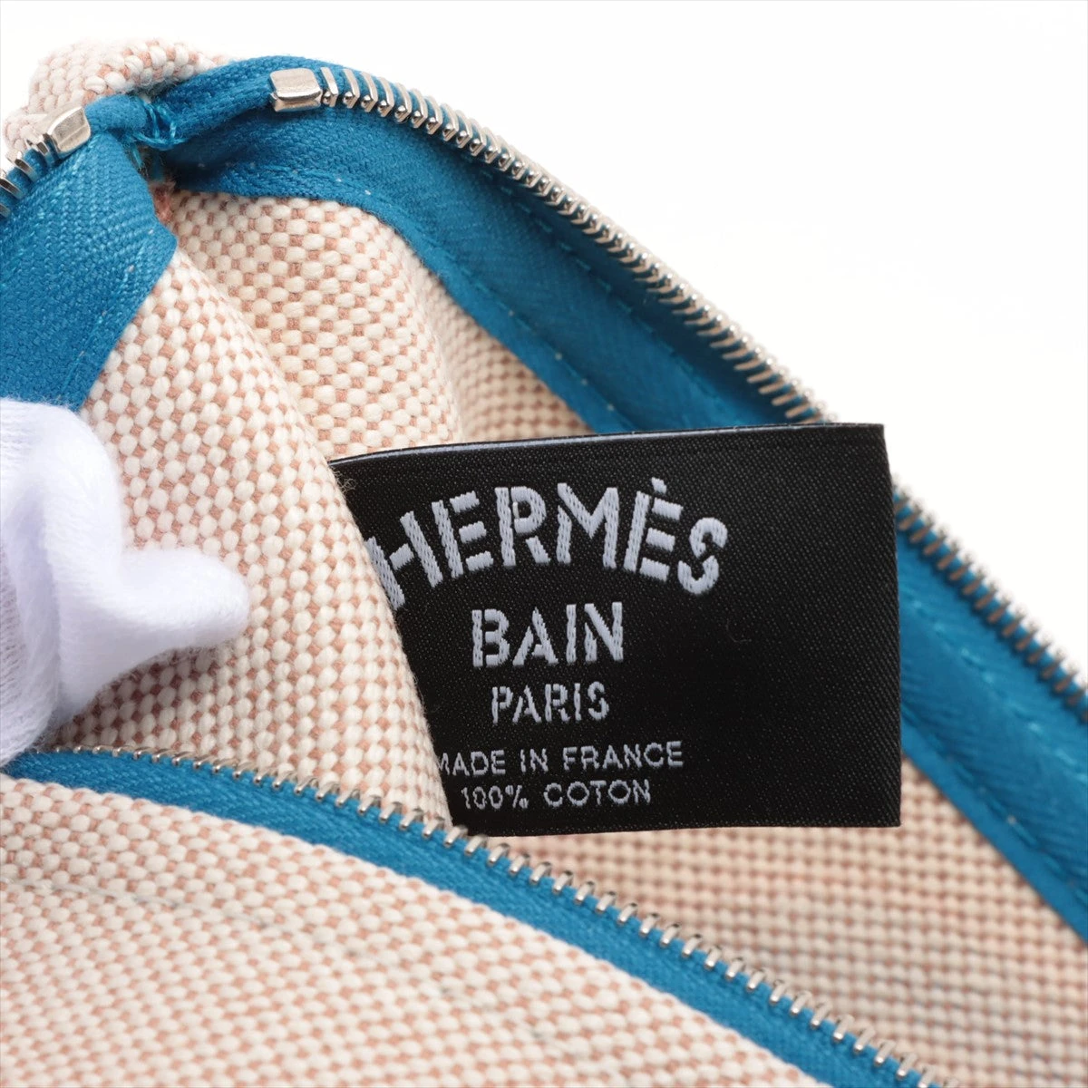 美品 エルメス ヨッティングポーチ PM ロゴプリント キャンバス ブルー HERMES / エルメス | ヨッティングPM キャンバス ロゴ フラット