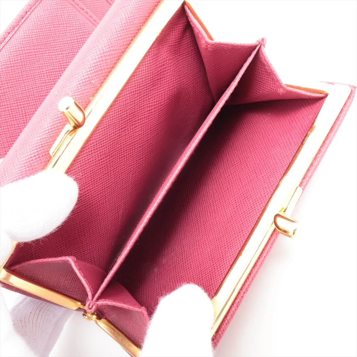 PRADA✨サフィアーノ フィオッコ メタルロゴ リボン ローズピンク