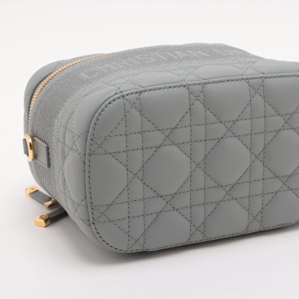 Dior グレー カナージュ バニティ スモールケース 2WAY クリスチャンディオール カナージュ レザー 2WAYバニティバッグ