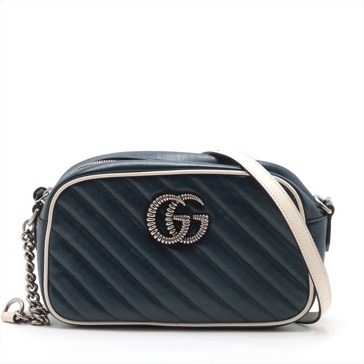 グッチ GGマーモント レザー チェーンショルダーバッグ ネイビー