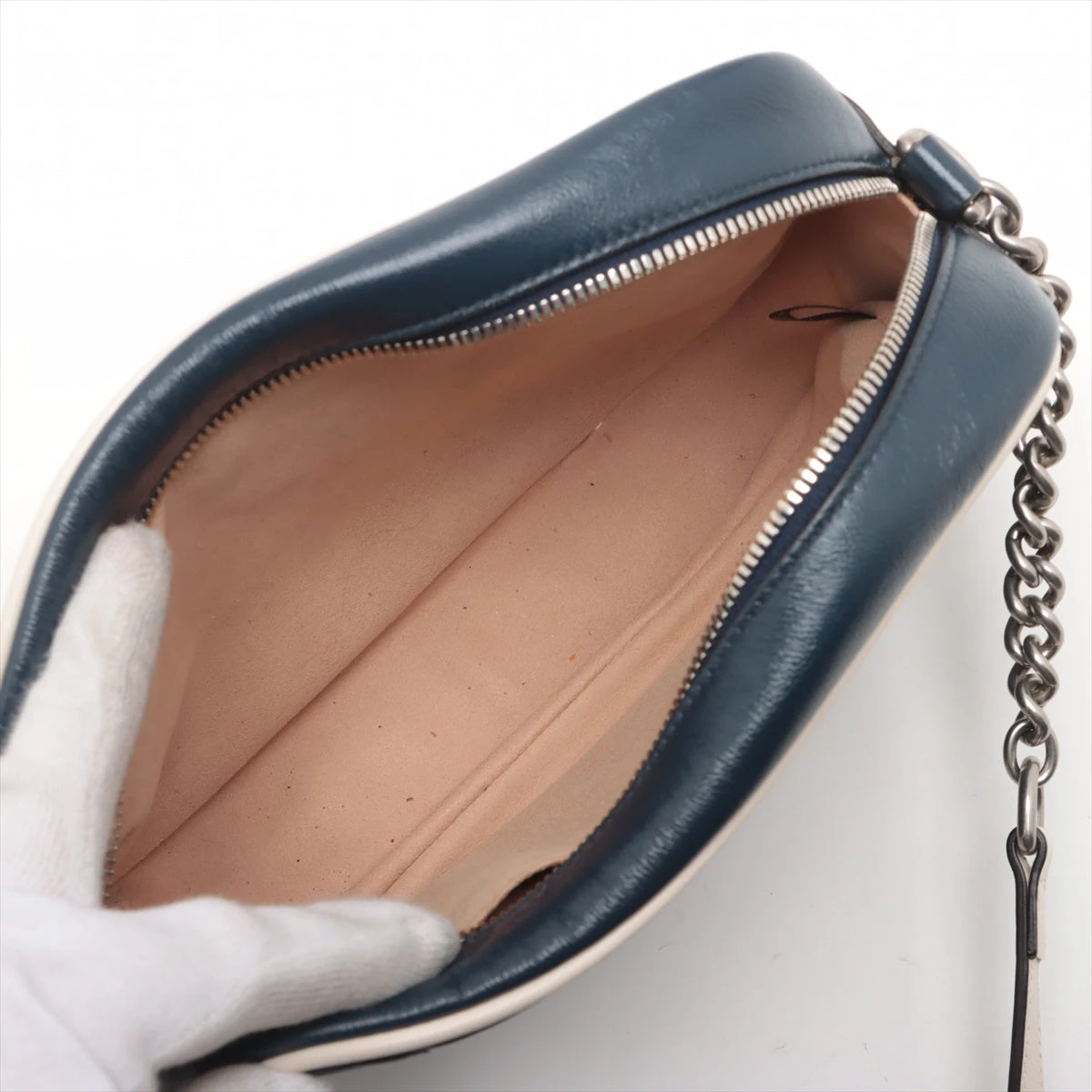 グッチ GGマーモント レザー チェーンショルダーバッグ ネイビー